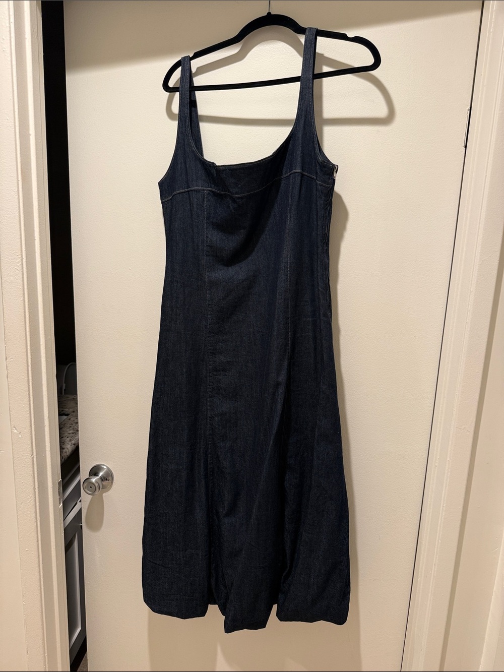 Dark denim midi dress with bubble hem